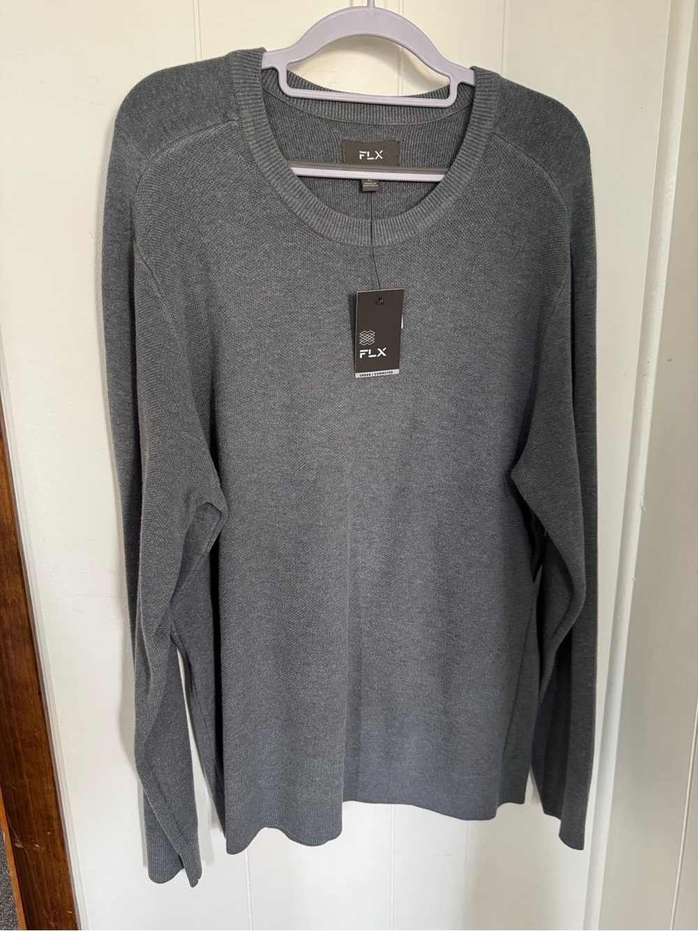 NWT FLX Super Soft Viscose Crewneck Sweater, Long Sleeve, Gray, Size Men Size XL